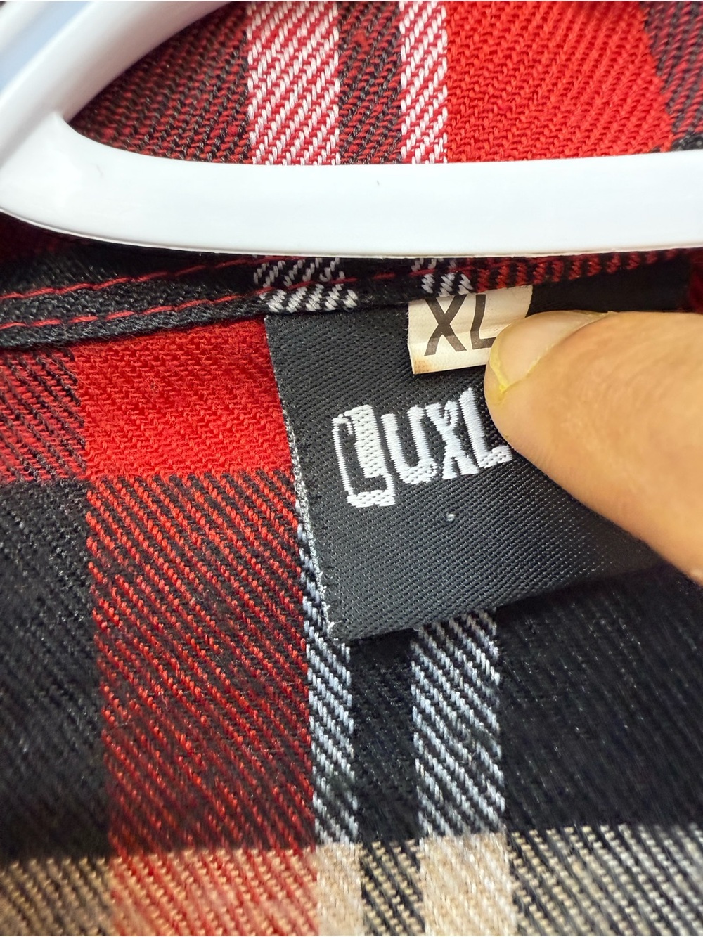 Lux Red and Black Plaid Shirt with Script Neck Tag image 5